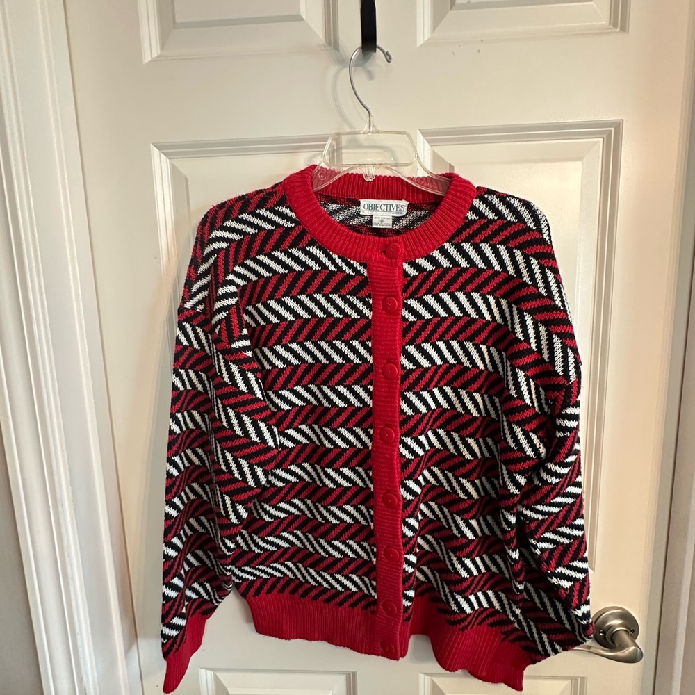 Vintage Objectives Red and Black Chevron Cardigan